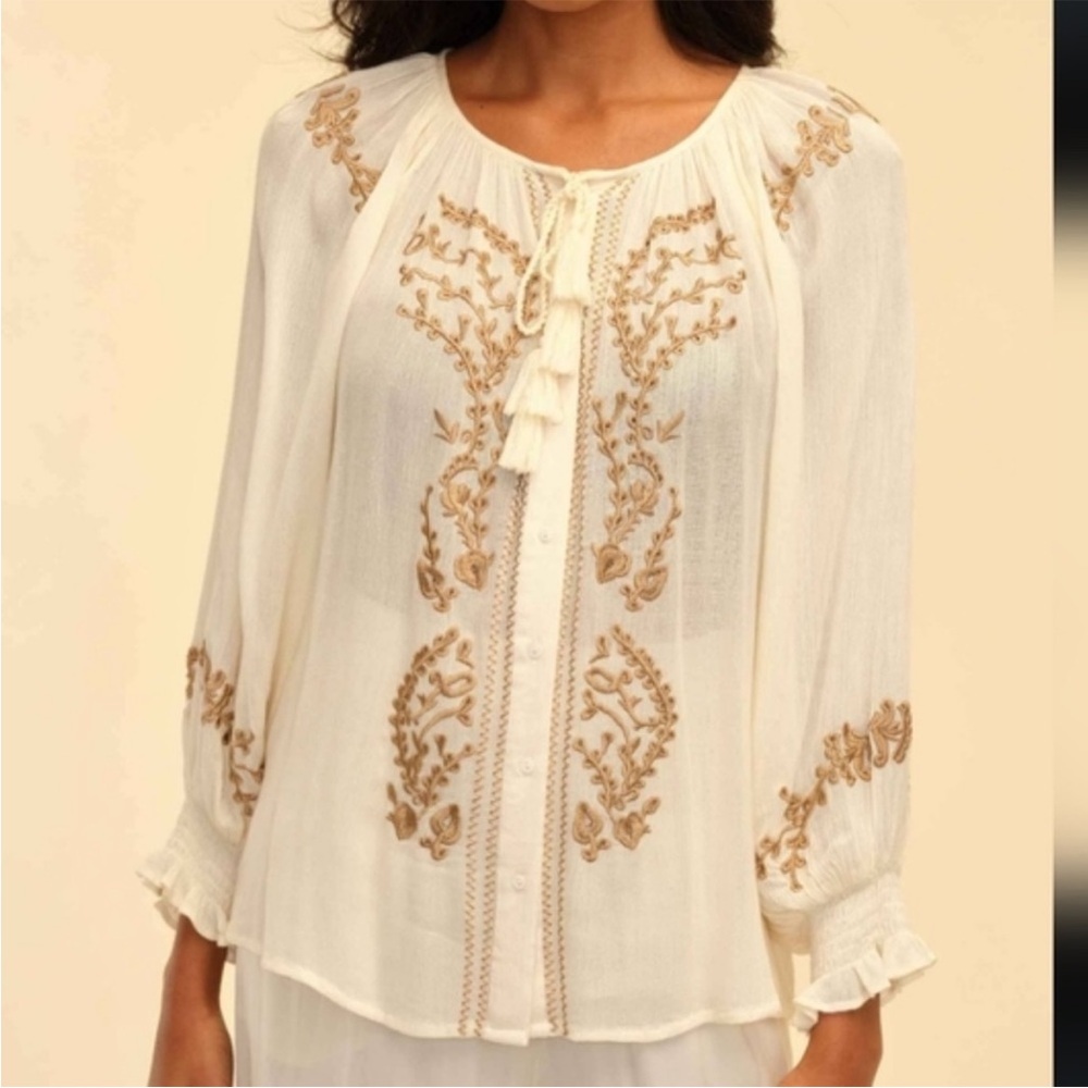 NWT Elie Tahiti Boho top with tassels and embroidery
